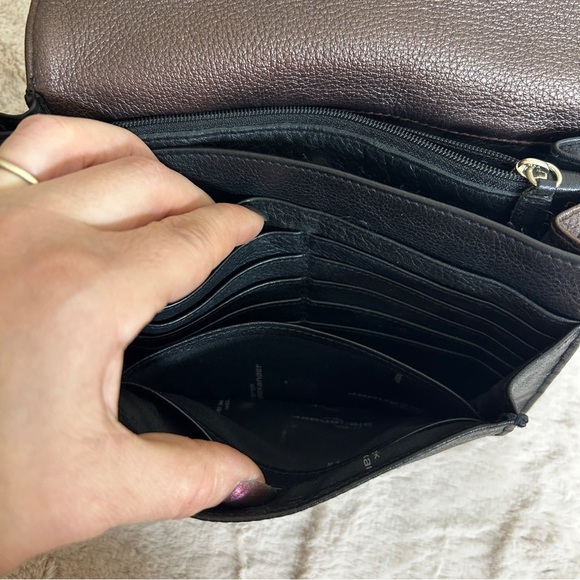 Derek Alexander 3/4 Flap E/W Black Bronze Leather Organizer Crossbody Bag - Picture 10 of 11